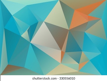 Polygonal abstract background with blue and orange triangles.
