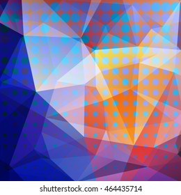 Polygonal abstract background with blue and orange triangles.