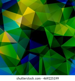 Polygonal abstract background with bright green and blue triangles.