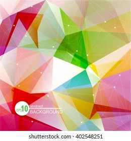 Polygonal abstract background with bright pink and green triangles.