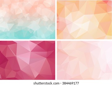 Polygonal abstract background. Four backgrounds. pink polygon
