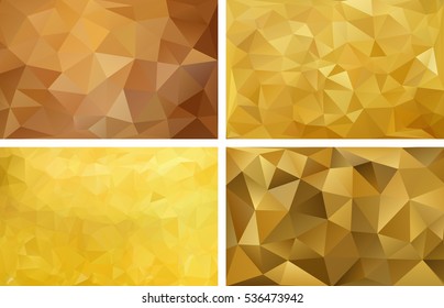 Polygonal Abstract Background. Four Backgrounds. Gold Polygon