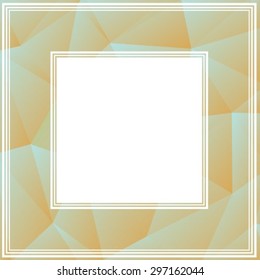 Polygonal abstract background frame with blue and beige triangles.