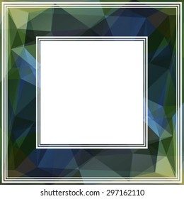 Polygonal abstract background frame with green and blue triangles.