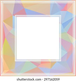 Polygonal abstract background frame with pink and blue triangles.