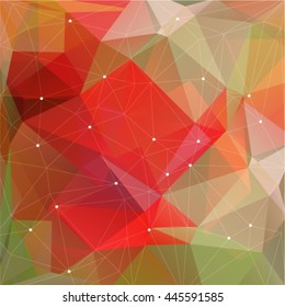 Polygonal abstract background with green and red triangles.