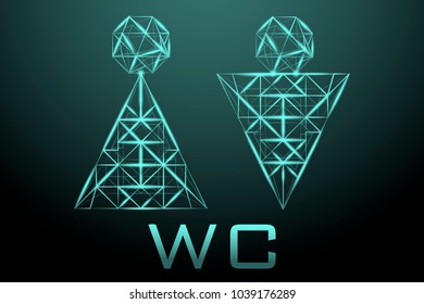 Polygonal abstract background image of a man and a woman in a minimalistic form for entering the WC. Bright vector in blue color.