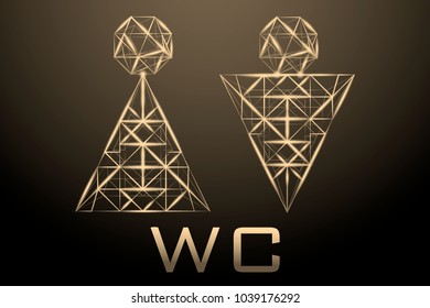 Polygonal abstract background image of a man and a woman in a minimalistic form for entering the WC. Bright vector in rust or orange color