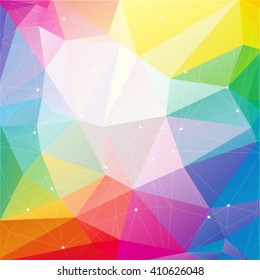 Polygonal abstract background with light rainbow triangles.
