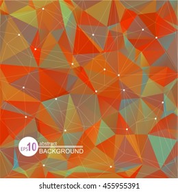 Polygonal abstract background with orange and gray triangles.
