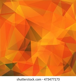Polygonal abstract background with orange and green triangles.