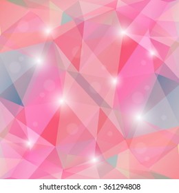 Polygonal abstract background with pink and blue triangles.