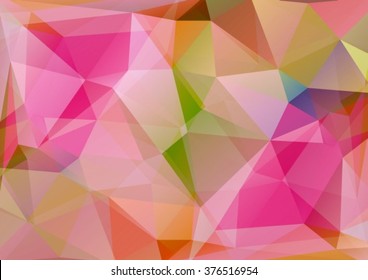 Polygonal abstract background with pink and green triangles.