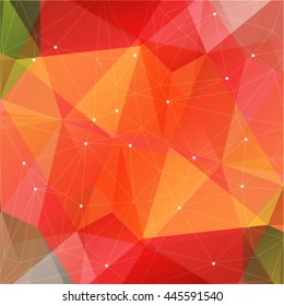 Polygonal abstract background with pink and green triangles.