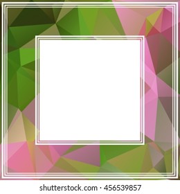 Polygonal abstract background with pink and green triangles.
