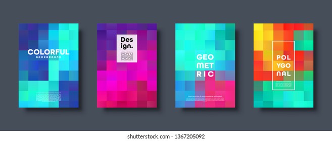Polygonal abstract background with squares. Colorful gradient design. Low poly geometric rectangle shape modern banner. Vector illustration.