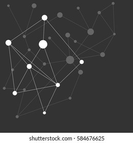 Polygonal abstract background, technology design. Dots and line vector illustration on black background.