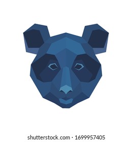 Polygonal abstract blue color head of a panda. Logo of the panda. Vector illustration