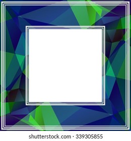 Polygonal abstract border with blue and green triangles.