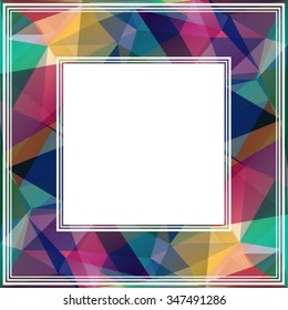 Polygonal abstract border with blue and green triangles.