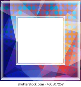 Polygonal abstract border with blue and pink triangles.