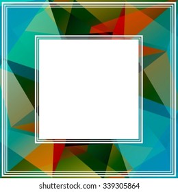 Polygonal abstract border with blue and red triangles.