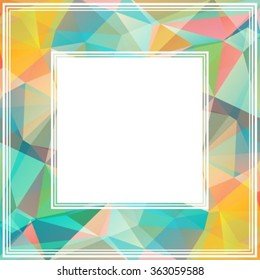 Polygonal abstract border with blue and yellow triangles.