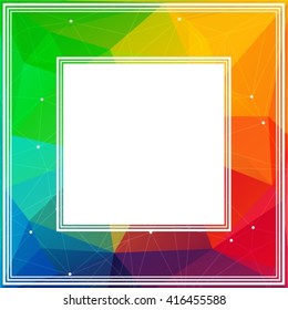 Polygonal abstract border with bright multicolored rainbow triangles.
