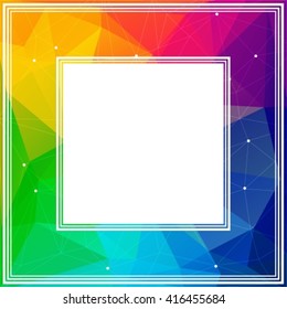 Polygonal abstract border with colored rainbow triangles.