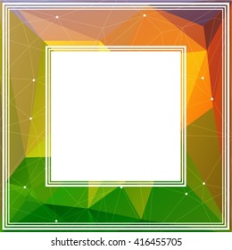 Polygonal abstract border with golden and green triangles.