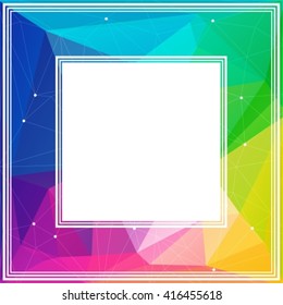 Polygonal abstract border with multicolored rainbow triangles.