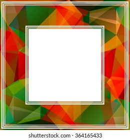 Polygonal abstract border with orange and green triangles.