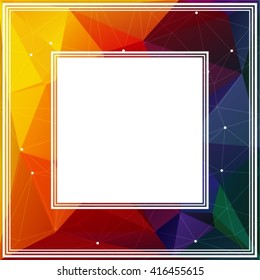 Polygonal abstract border with red and dark blue triangles.