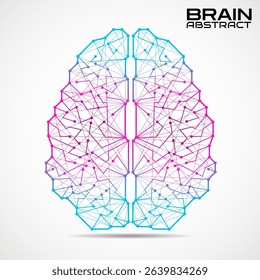 Polygonal abstract brain with connected lines and dots. Vector illustration