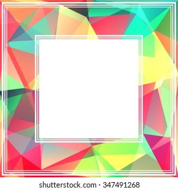 Polygonal abstract bright border with yellow and pink triangles.