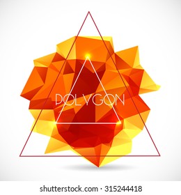 Polygonal abstract bright orange shape. Concept of futuristic minimalism style Isolated on white background. Vector illustration.