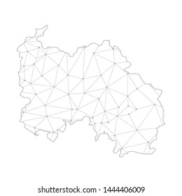 Polygonal abstract with communications network map of South Ossetia, 3D mesh polygonal network line. Vector illustration.