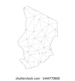 Polygonal abstract with communications network map of Chad, 3D mesh polygonal network line. Vector illustration.