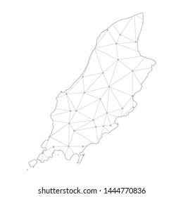 Polygonal abstract with communications network map of Isle of Man, 3D mesh polygonal network line. Vector illustration.