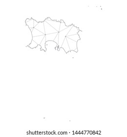 Polygonal abstract with communications network map of Jersey, 3D mesh polygonal network line. Vector illustration.