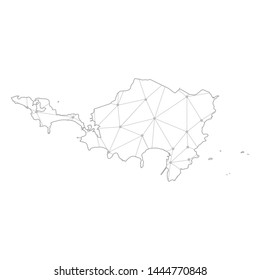 Polygonal abstract with communications network map of Sint Maarten, 3D mesh polygonal network line. Vector illustration.