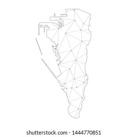 Polygonal abstract with communications network map of Gibraltar, 3D mesh polygonal network line. Vector illustration.