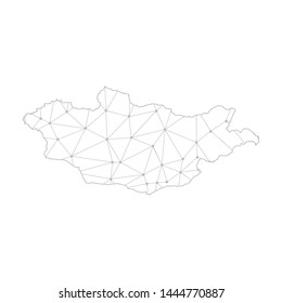 Polygonal abstract with communications network map of Mongolia, 3D mesh polygonal network line. Vector illustration.