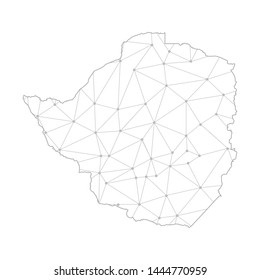 Polygonal abstract with communications network map of Zimbabwe, 3D mesh polygonal network line. Vector illustration.