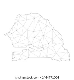 Polygonal abstract with communications network map of Senegal, 3D mesh polygonal network line. Vector illustration.