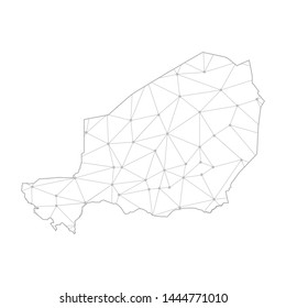 Polygonal abstract with communications network map of Niger, 3D mesh polygonal network line. Vector illustration.