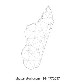 Polygonal abstract with communications network map of Madagascar, 3D mesh polygonal network line. Vector illustration.