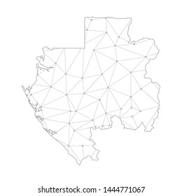 Polygonal abstract with communications network map of Gabon, 3D mesh polygonal network line. Vector illustration.