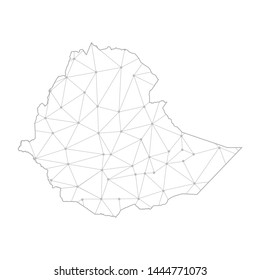 Polygonal abstract with communications network map of Ethiopia, 3D mesh polygonal network line. Vector illustration.