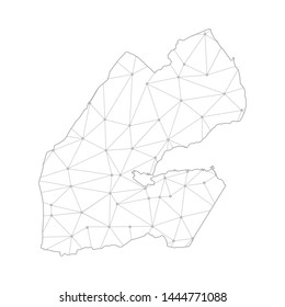 Polygonal abstract with communications network map of Djibouti, 3D mesh polygonal network line. Vector illustration.